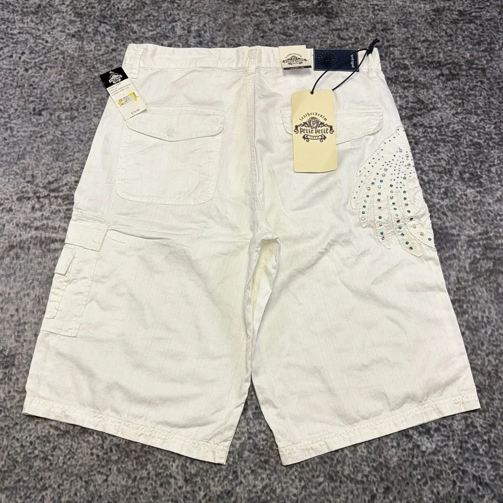 NWT Vintage Pelle Pelle Cargo Shorts Mens 36 White Baggy Hip-Hop Skater Y2K
